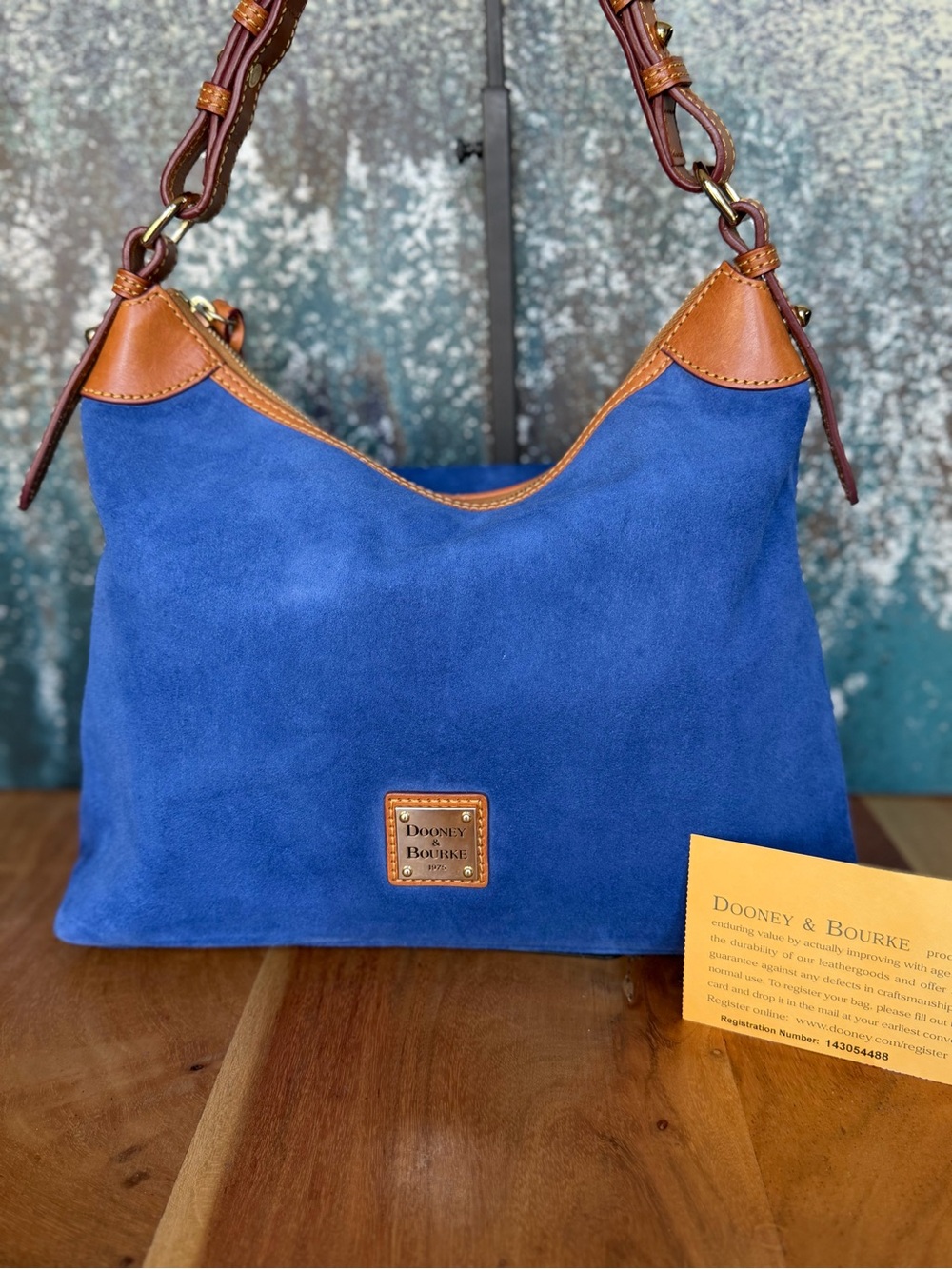 Dooney & Bourke Quiet Luxury 2020’s Italian Suede Hobo Bag Royal Blue EUC - Picture 3 of 16